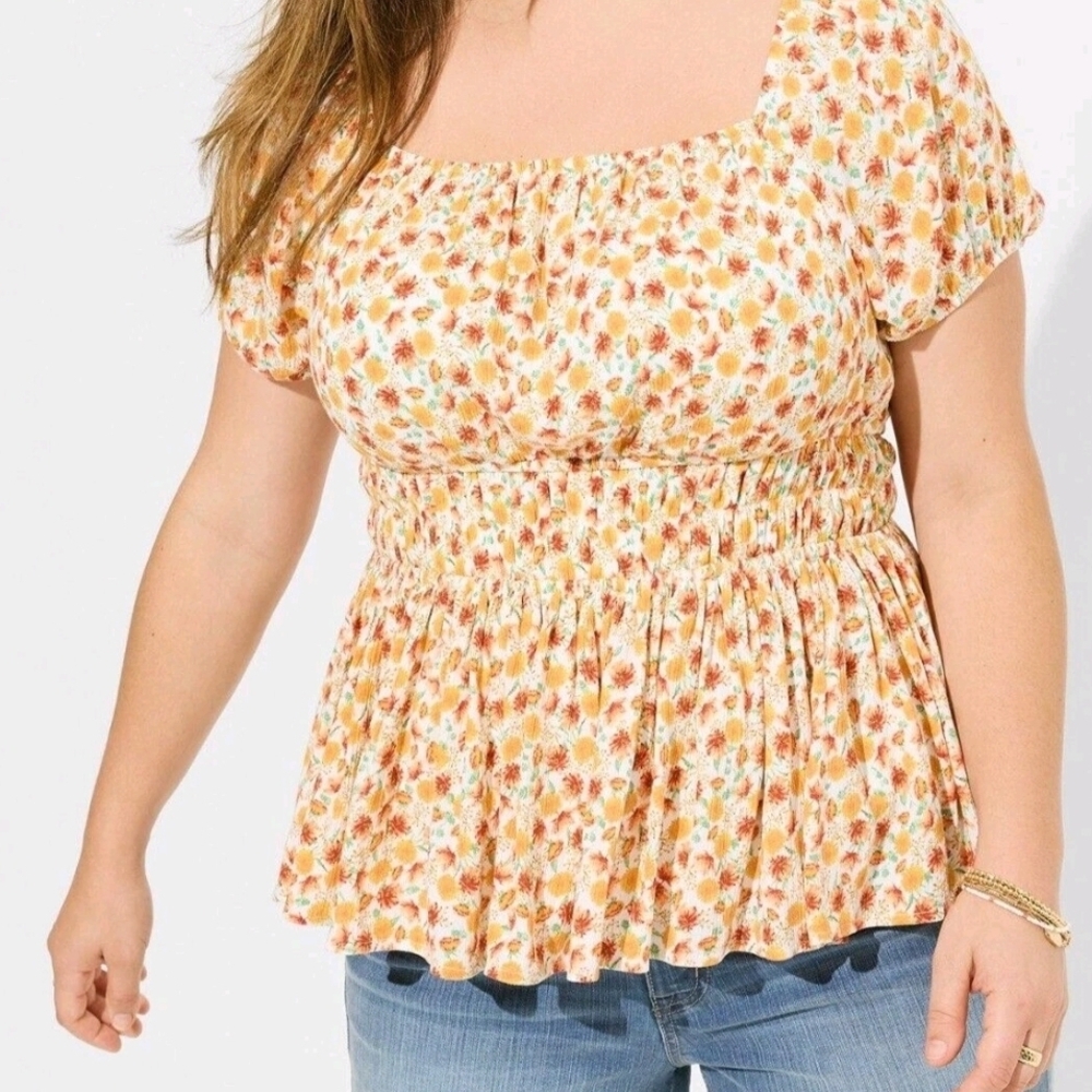 Torrid Sunset Floral 4 Washable Crinkle Gauze Criss Cross Back Top Blouse 4X